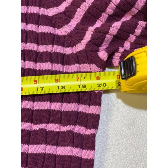 Style & Co. Womens L Cable Crew Striped Sweater Pink & Burgundy - Picture 6 of 8